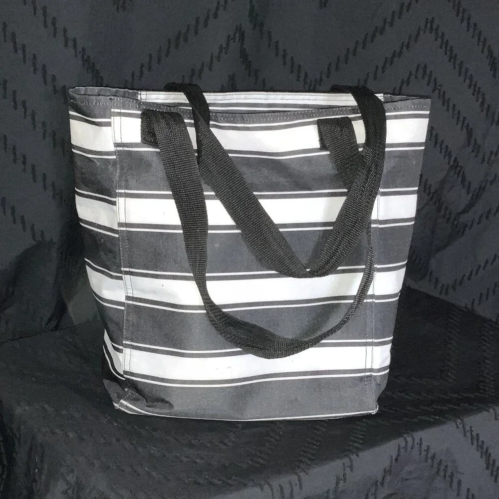 Thirty-One Zip-Top Organizing Utility Tote - Charcoal Stripe | Teacher Bag - Picture 6 of 8